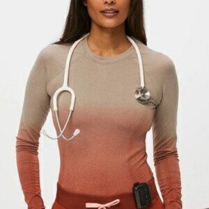 FIGS Salta Seamless Underscrub Long Sleeve Shirt - Ombre Auburn - Size XS